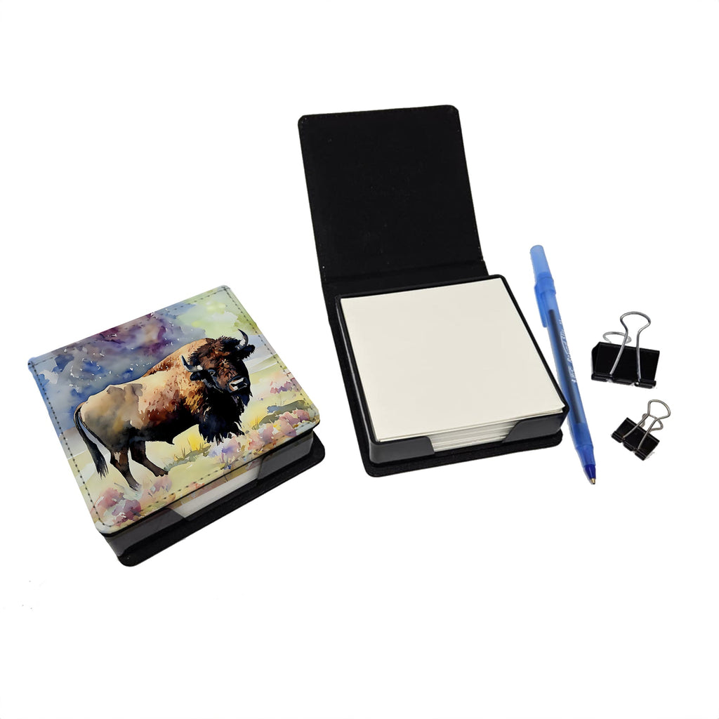American Bison PU Leather Note Paper Holder with Artist-Designed Cover, Desk Accessory, Office Gift