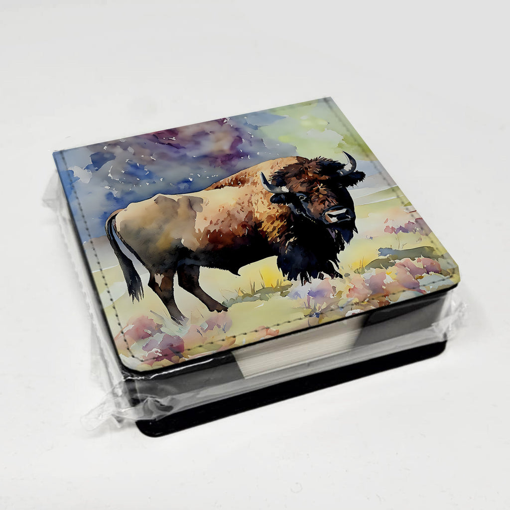 American Bison PU Leather Note Paper Holder with Artist-Designed Cover, Desk Accessory, Office Gift