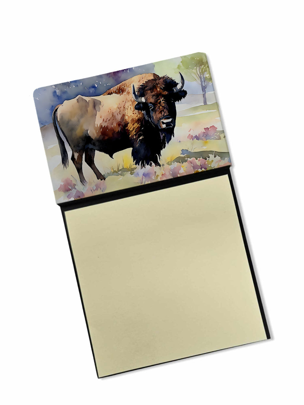 American Bison Watercolor Sticky Note Holder Refillable Dispenser Desk Accessory 3x3 Pad Gift