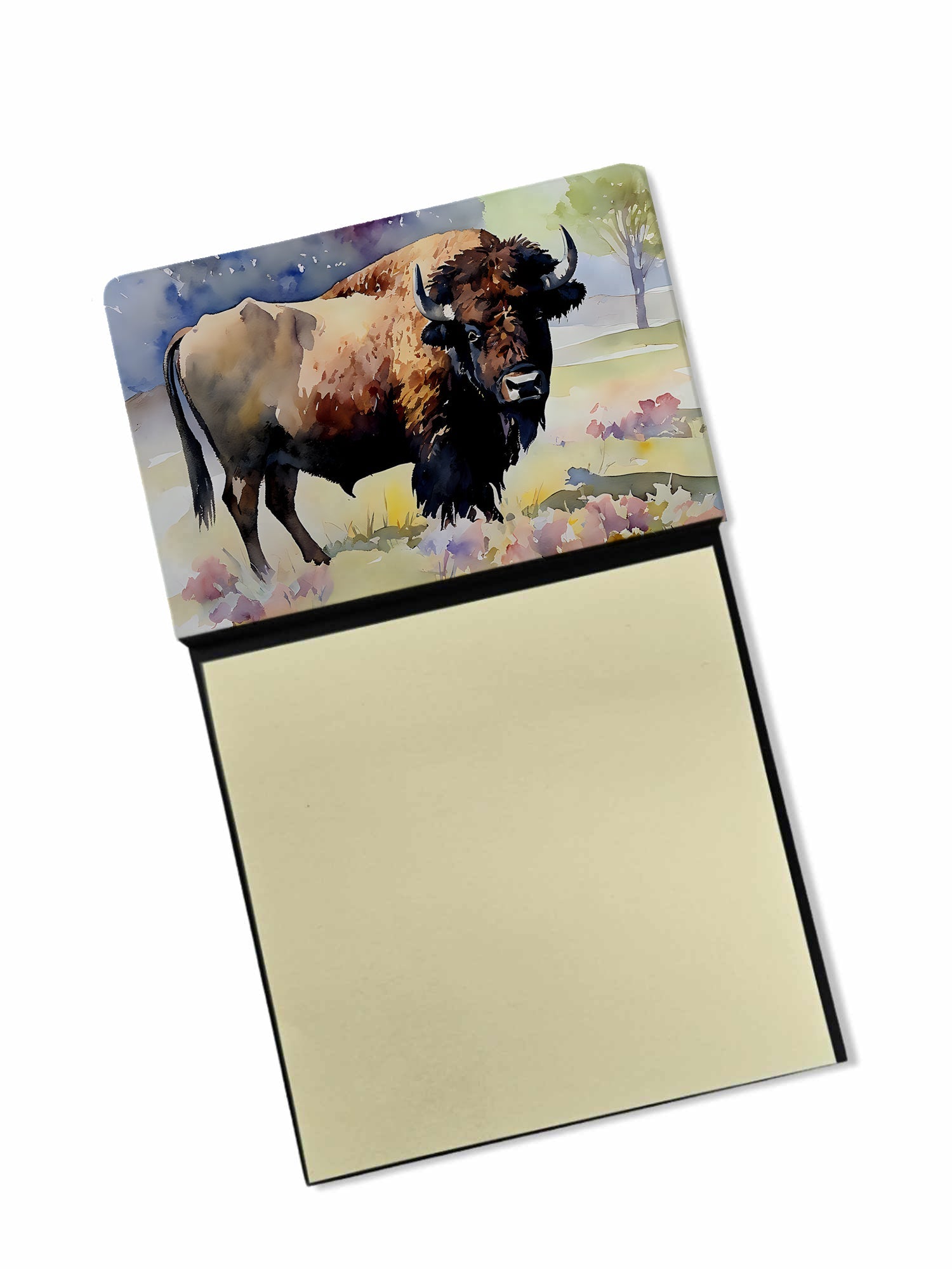 American Bison Watercolor Sticky Note Holder Refillable Dispenser Desk Accessory 3x3 Pad Gift