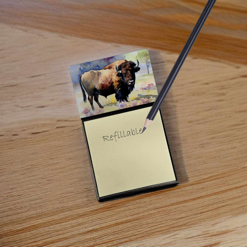 American Bison Watercolor Sticky Note Holder Refillable Dispenser Desk Accessory 3x3 Pad Gift