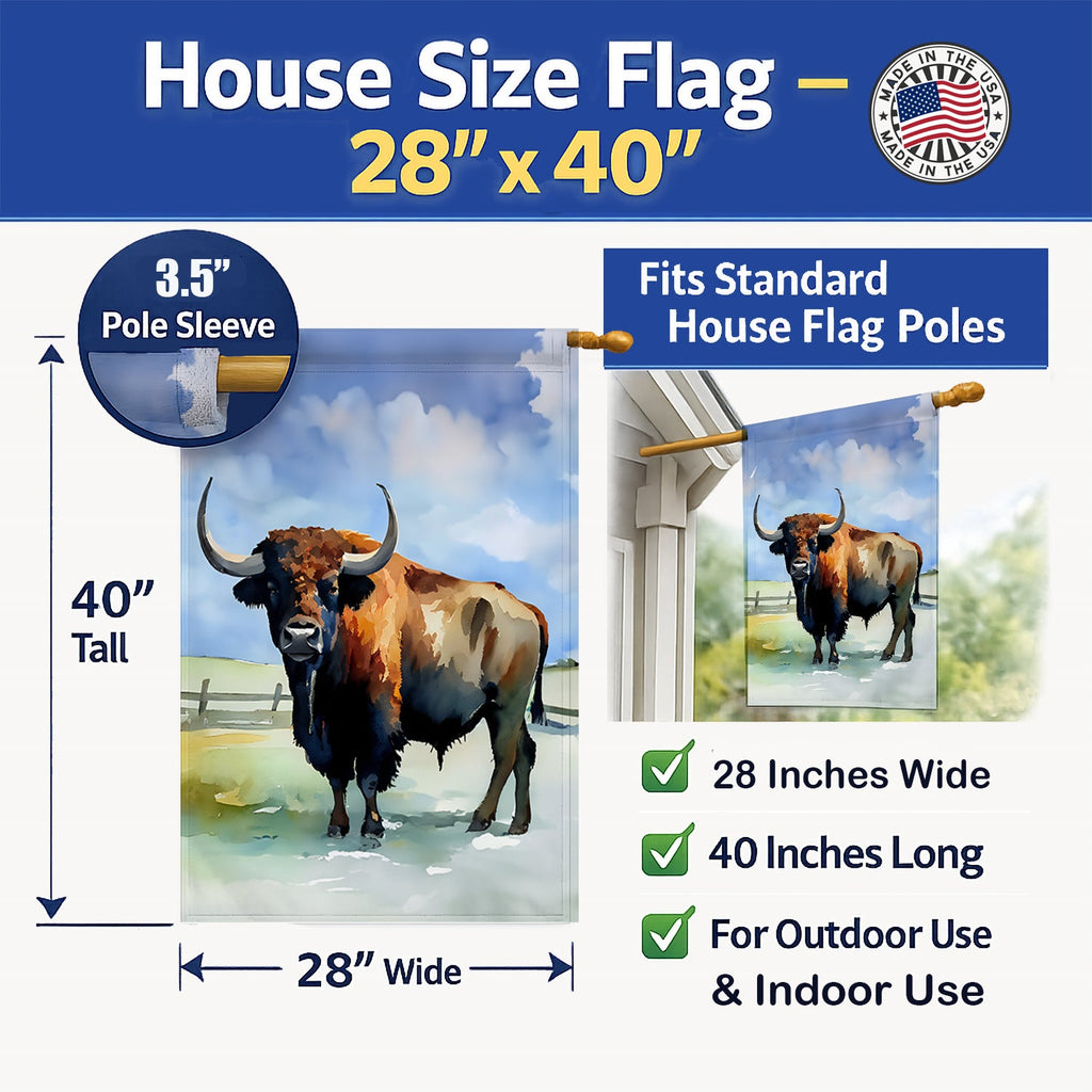 American Bison House Flag 28x40 Porch Sleeve Pole Decorative Outside Yard Banner Artwork Wall Hanging, Polyester