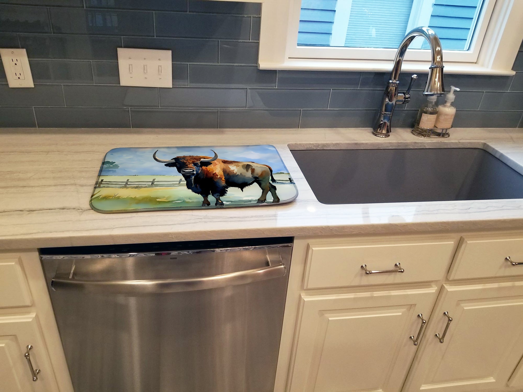 American Bison Dish Drying Mat Absorbent Dish Drying Mat Pad for Kitchen Counter Dish Drainer Mat for Countertop, 14 x 21", Multicolor