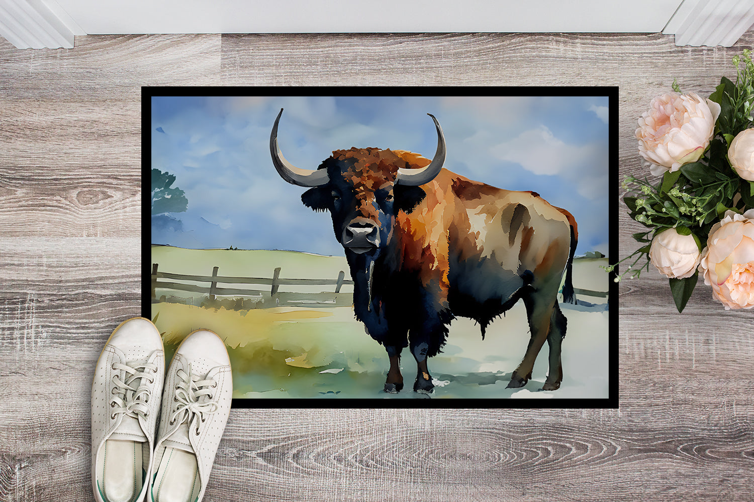 American Bison Doormat Indoor Outdoor 24H X 36W Front Door Mat Rugs for Entryway, Non Slip Washable Low Pile,