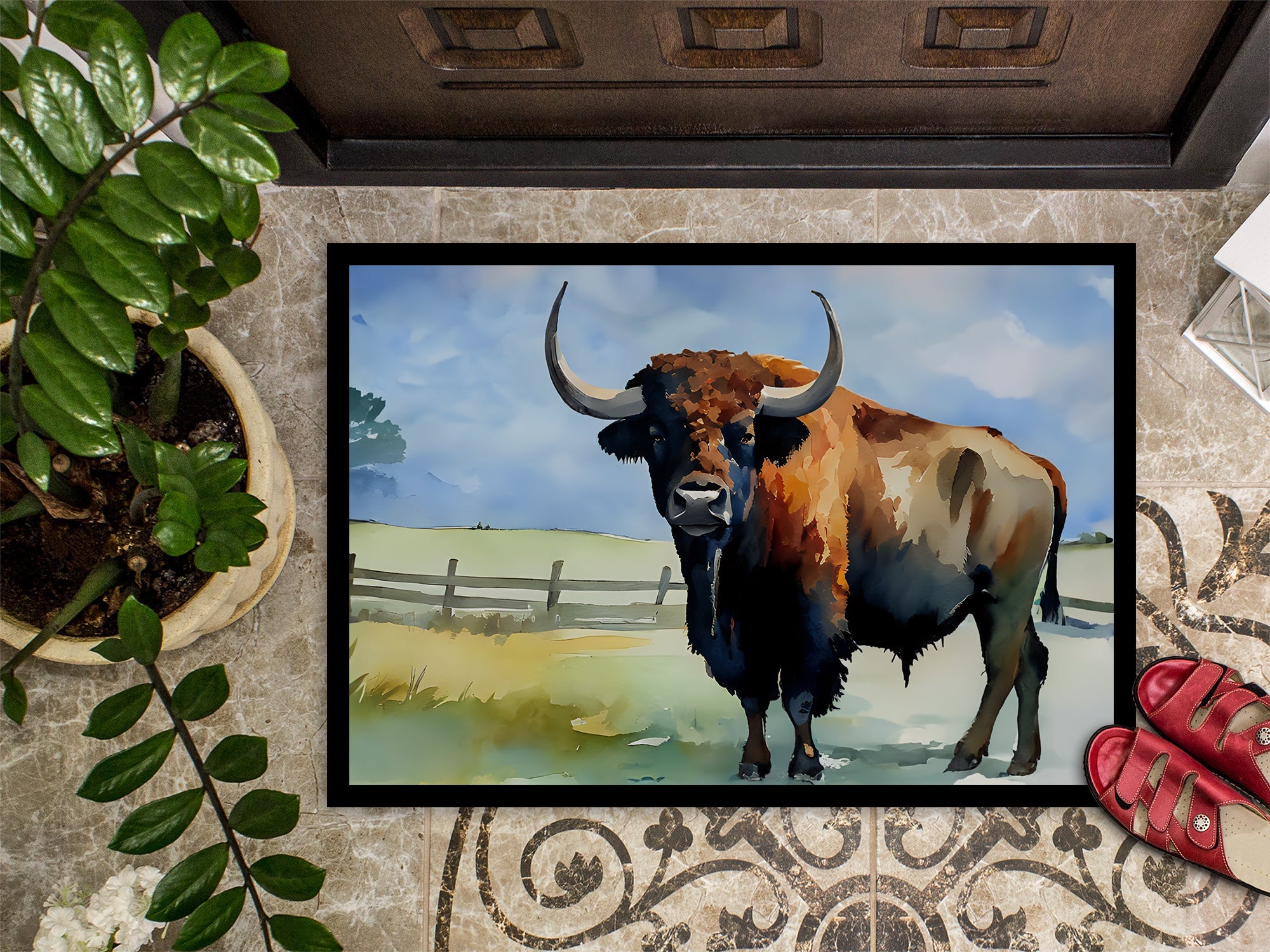 American Bison Doormat Indoor Outdoor 24H X 36W Front Door Mat Rugs for Entryway, Non Slip Washable Low Pile,