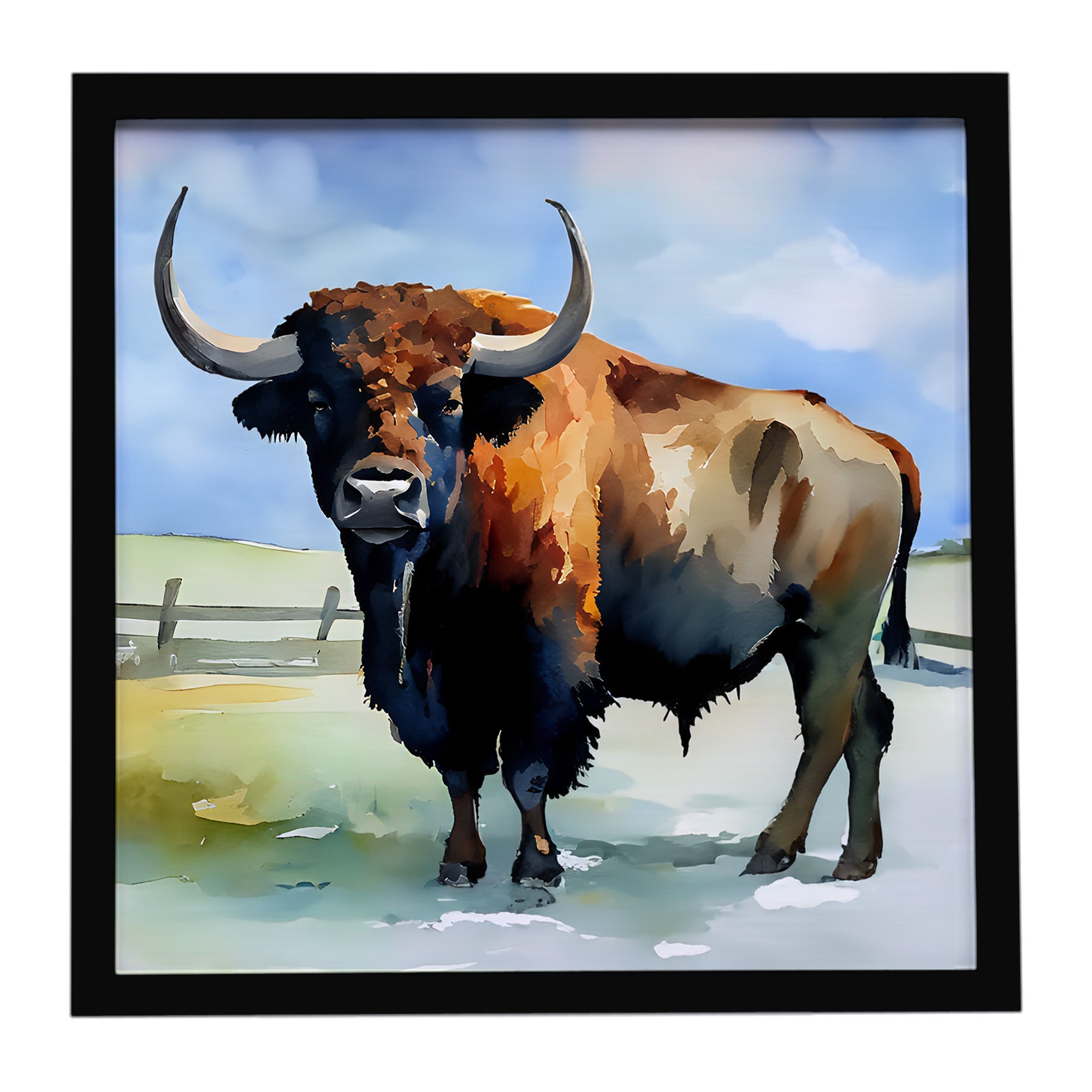 American Bison Framed Metal Print Bathroom, Kitchen, Office, Home Decor Wall Art Ready to Hang, Square, 8X8