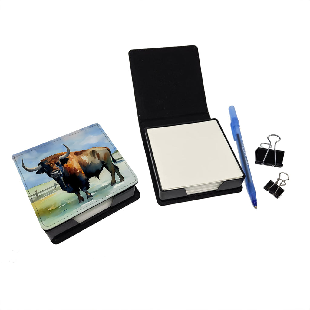 American Bison PU Leather Note Paper Holder with Artist-Designed Cover, Desk Accessory, Office Gift