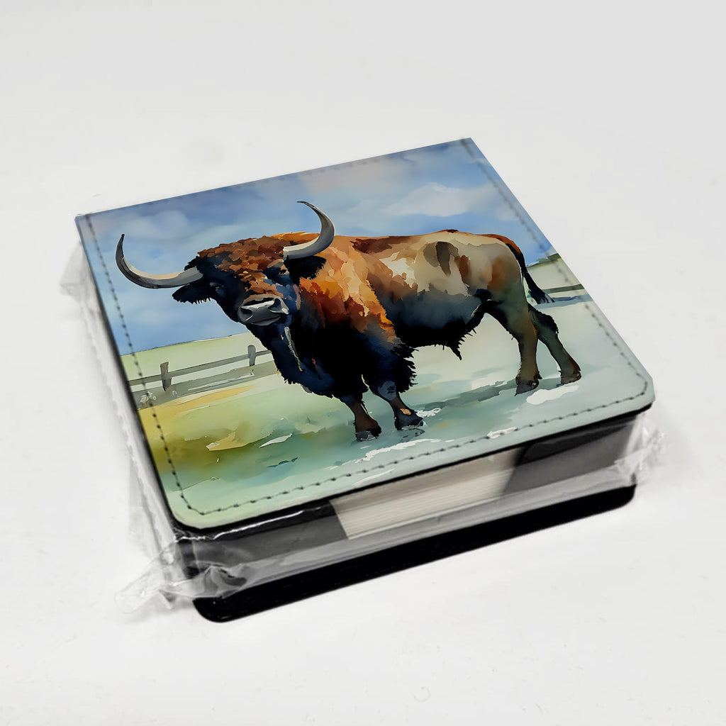 American Bison PU Leather Note Paper Holder with Artist-Designed Cover, Desk Accessory, Office Gift
