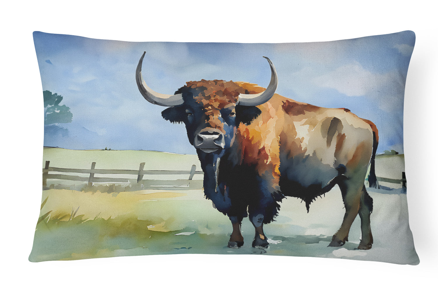 American Bison Decorative Throw Pillow 12x16 Indoor Outdoor Accent Cushion, Fabric Cover with Insert for Sofa, Bed, Porch & Living Room