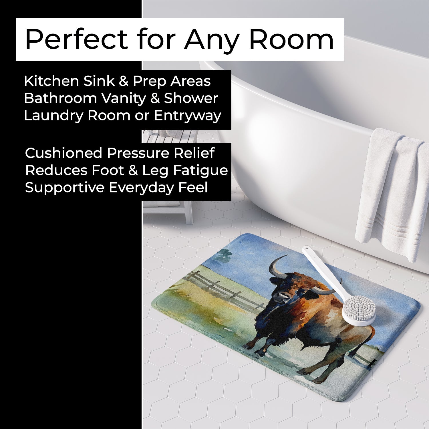 American Bison Memory Foam Kitchen Mat Machine Washable Anti-Fatigue Cushion Comfort Bath or Kitchen Rug