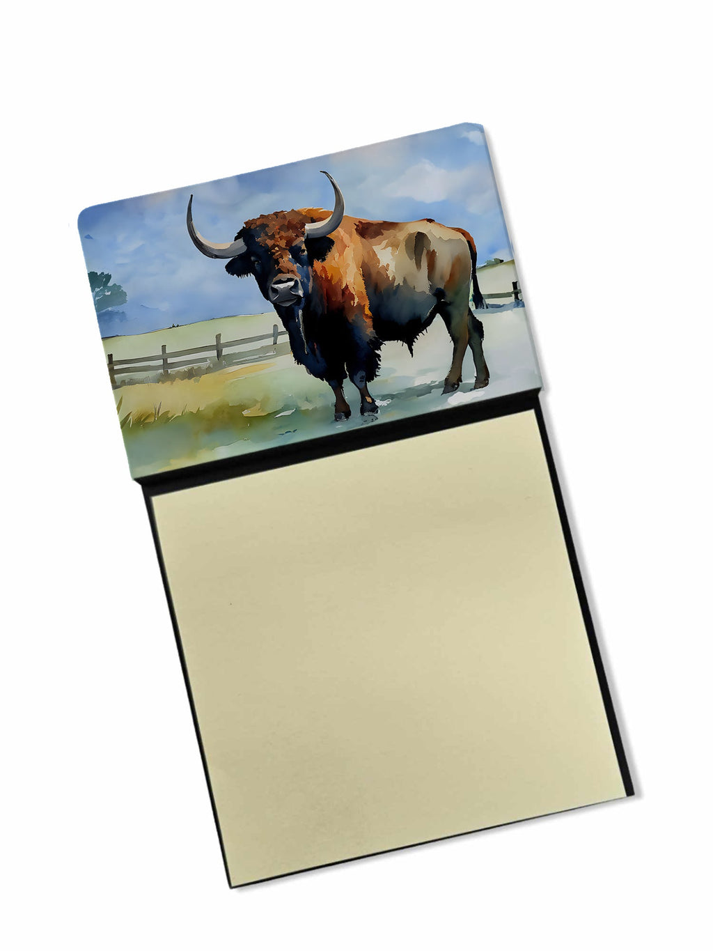 American Bison Watercolor Sticky Note Holder Refillable Dispenser Desk Accessory 3x3 Pad Gift