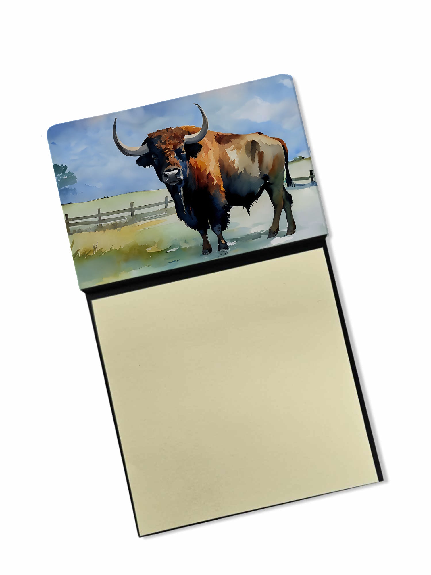 American Bison Watercolor Sticky Note Holder Refillable Dispenser Desk Accessory 3x3 Pad Gift