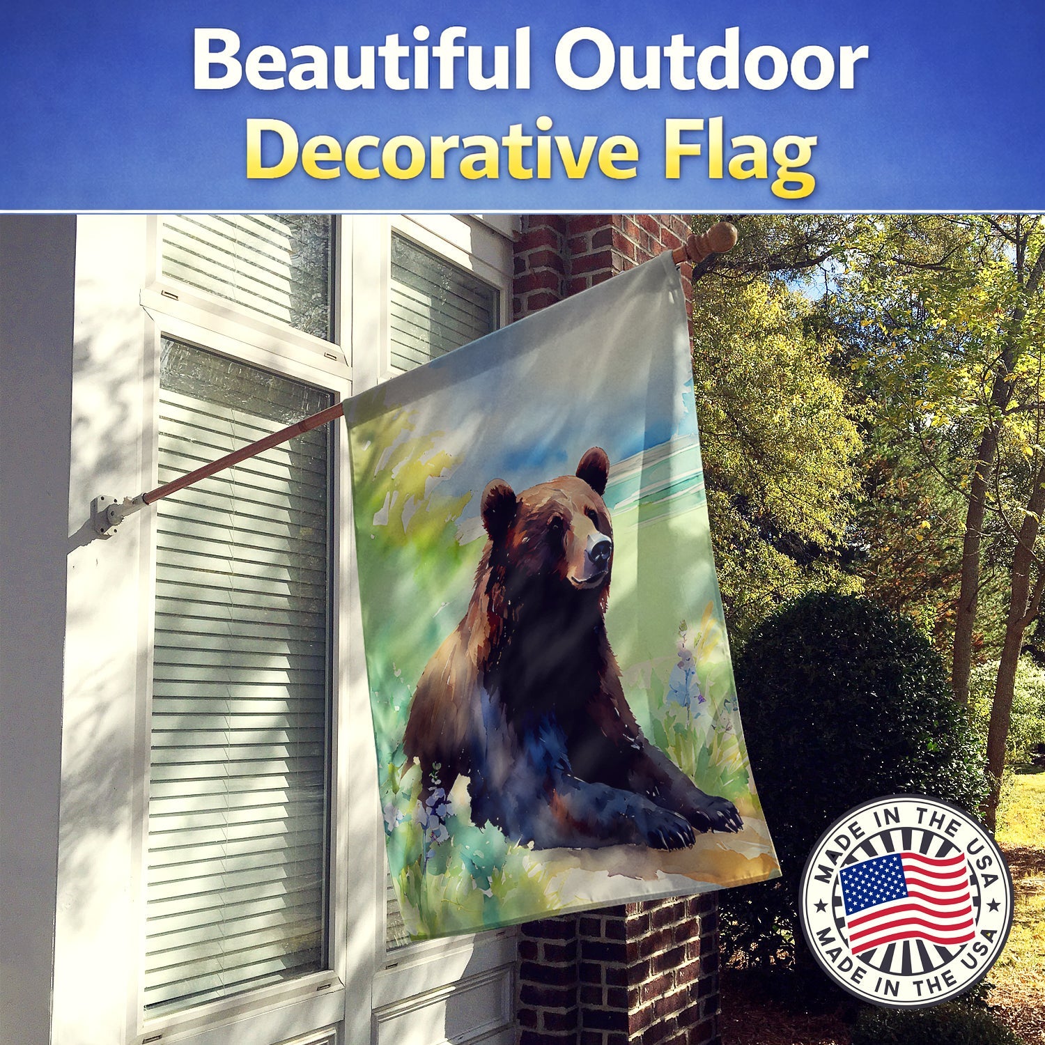 American Black Bear House Flag 28x40 Porch Sleeve Pole Decorative Outside Yard Banner Artwork Wall Hanging, Polyester