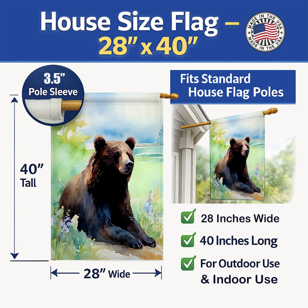 American Black Bear House Flag 28x40 Porch Sleeve Pole Decorative Outside Yard Banner Artwork Wall Hanging, Polyester