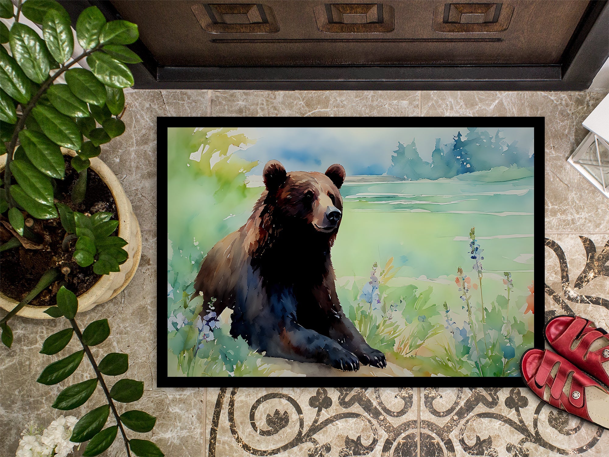 American Black Bear Doormat Indoor Outdoor 24H X 36W Front Door Mat Rugs for Entryway, Non Slip Washable Low Pile,