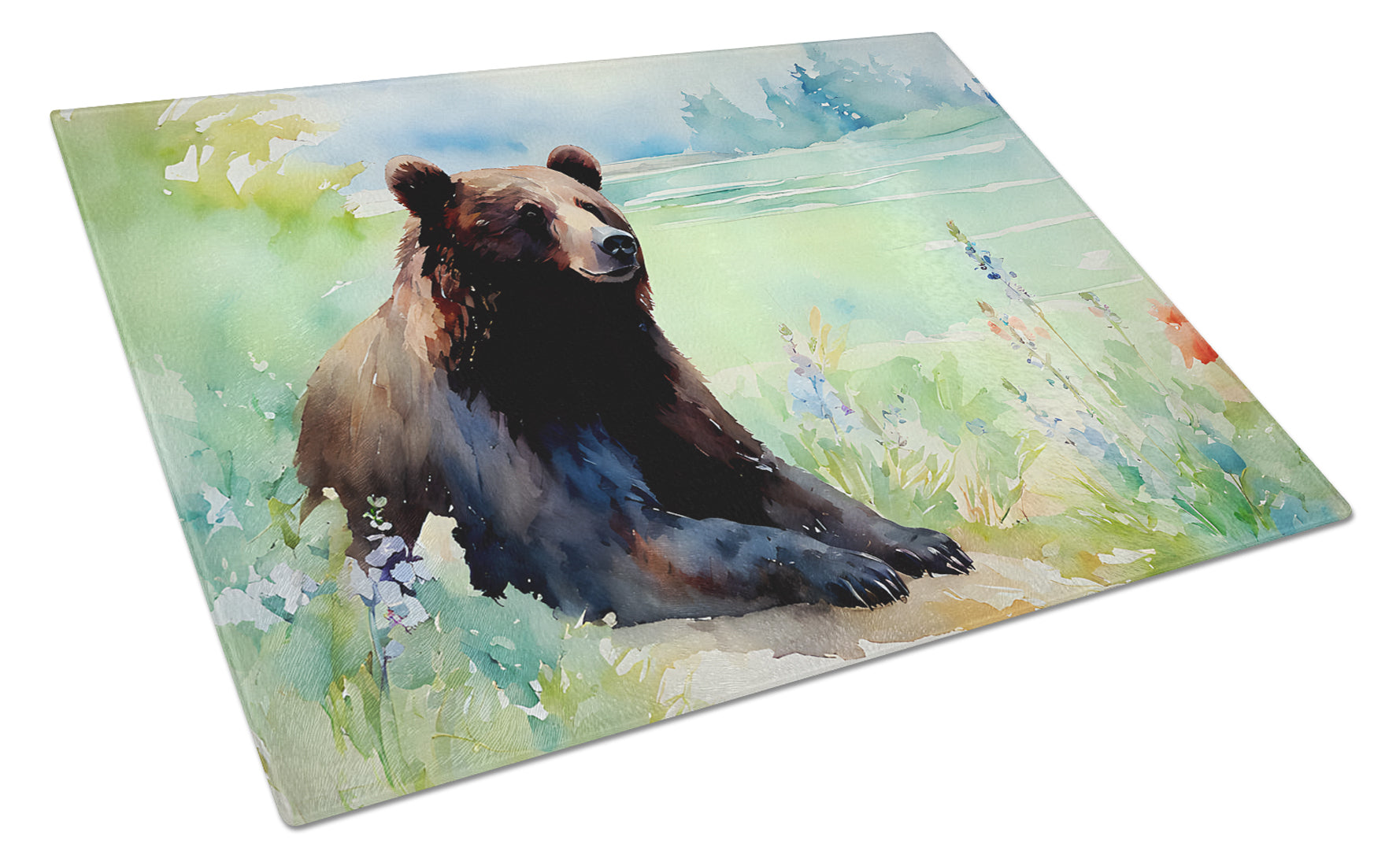 American Black Bear Cutting Board Tempered Glass Kitchen Cutting Surface, Heat Resistant Chopping, Non-Slip Feet, Food Prep & Serving