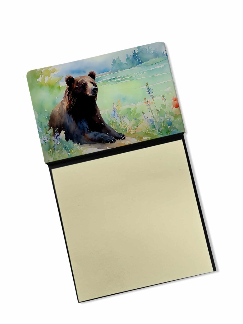 American Black Bear Watercolor Sticky Note Holder Refillable Dispenser Desk Accessory 3x3 Pad Gift