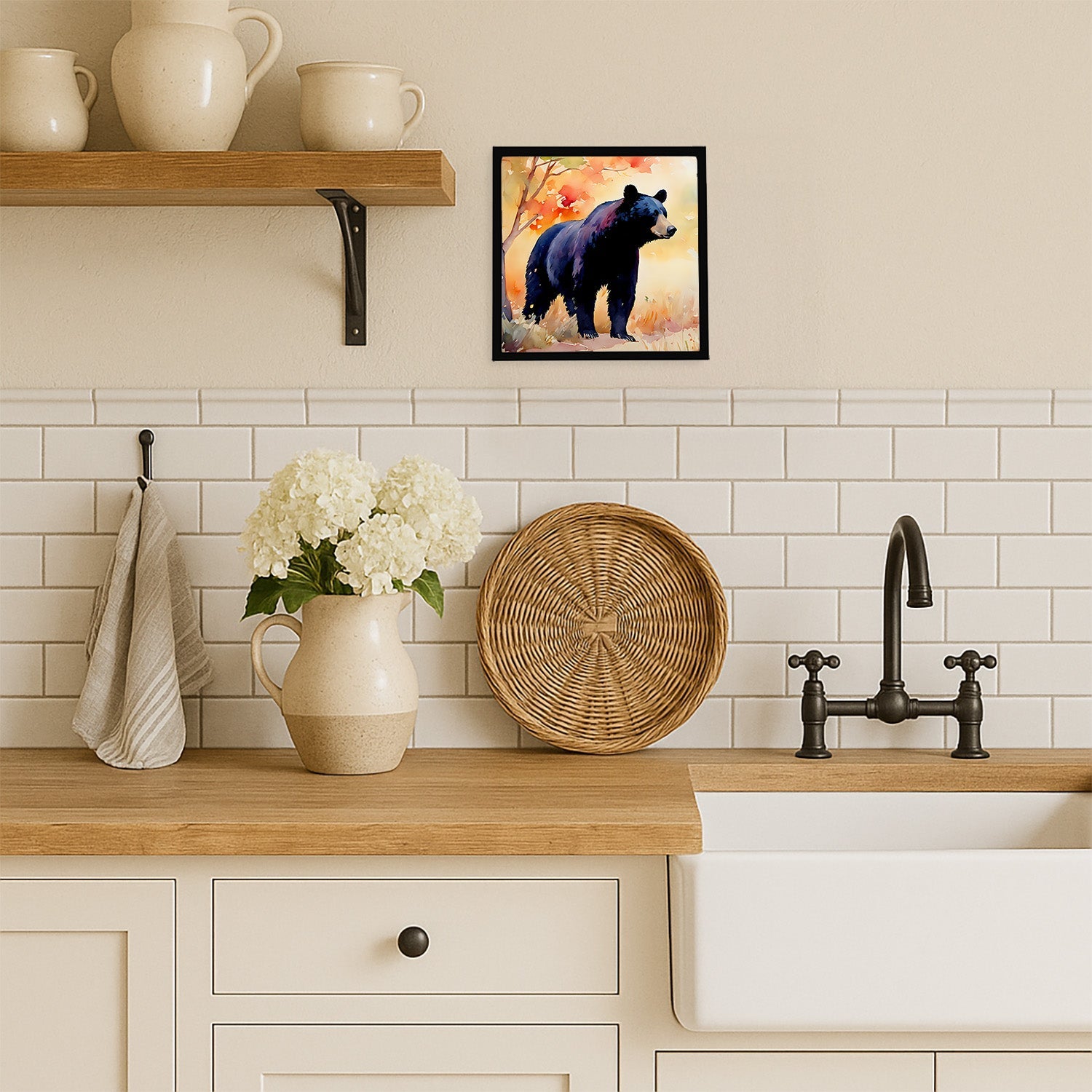 American Black Bear Framed Metal Print Bathroom, Kitchen, Office, Home Decor Wall Art Ready to Hang, Square, 8X8