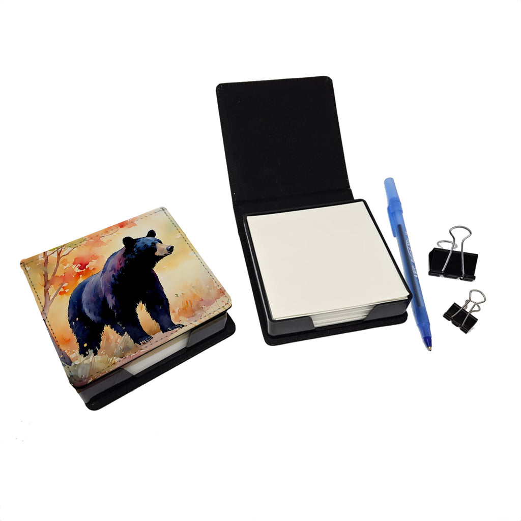American Black Bear PU Leather Note Paper Holder with Artist-Designed Cover, Desk Accessory, Office Gift