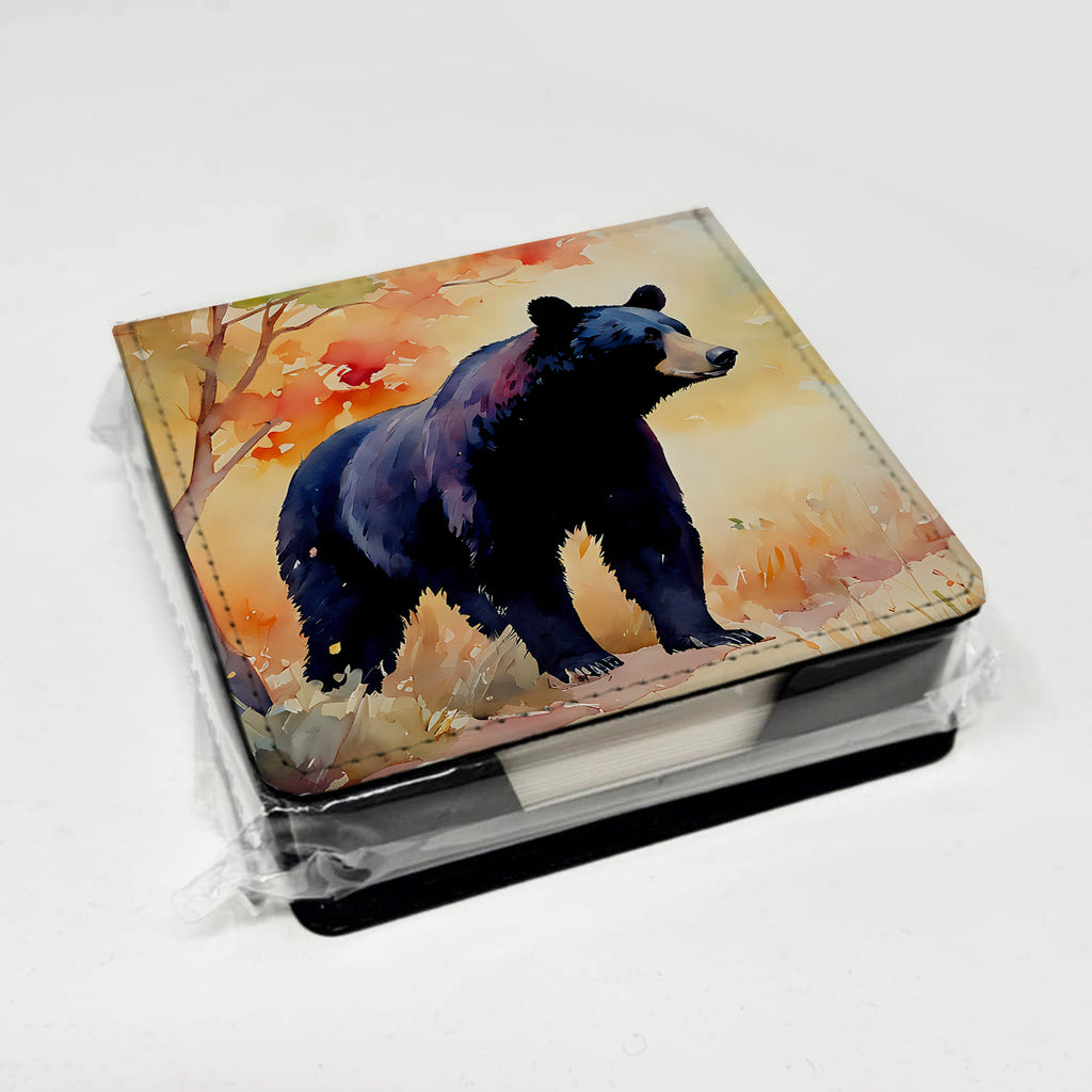 American Black Bear PU Leather Note Paper Holder with Artist-Designed Cover, Desk Accessory, Office Gift