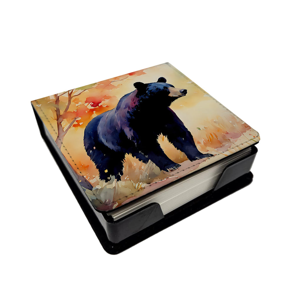 American Black Bear PU Leather Note Paper Holder with Artist-Designed Cover, Desk Accessory, Office Gift