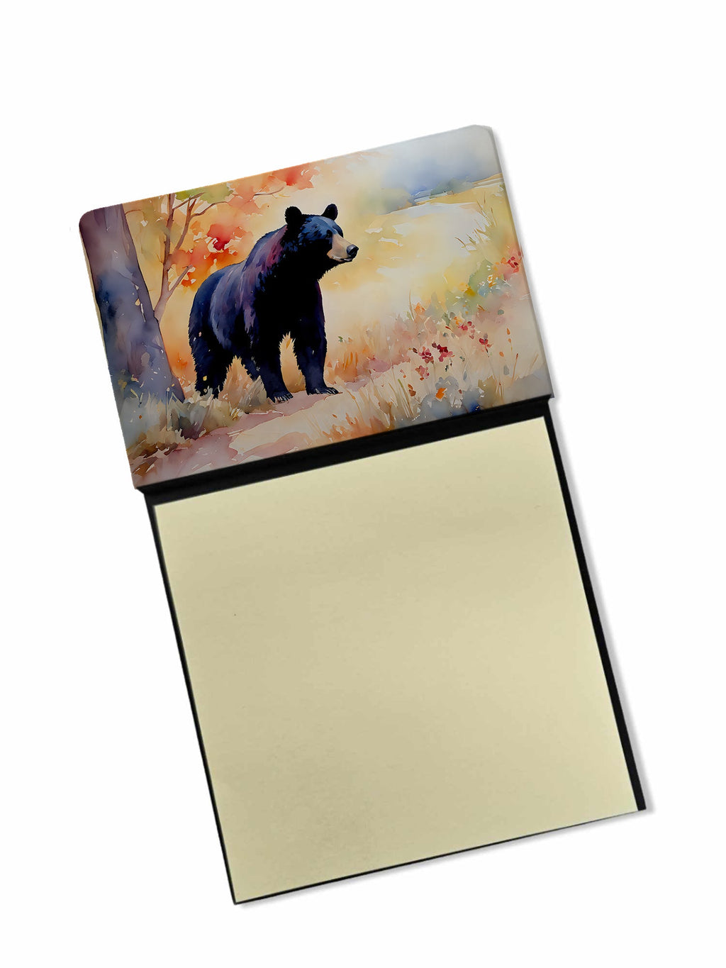 American Black Bear Watercolor Sticky Note Holder Refillable Dispenser Desk Accessory 3x3 Pad Gift