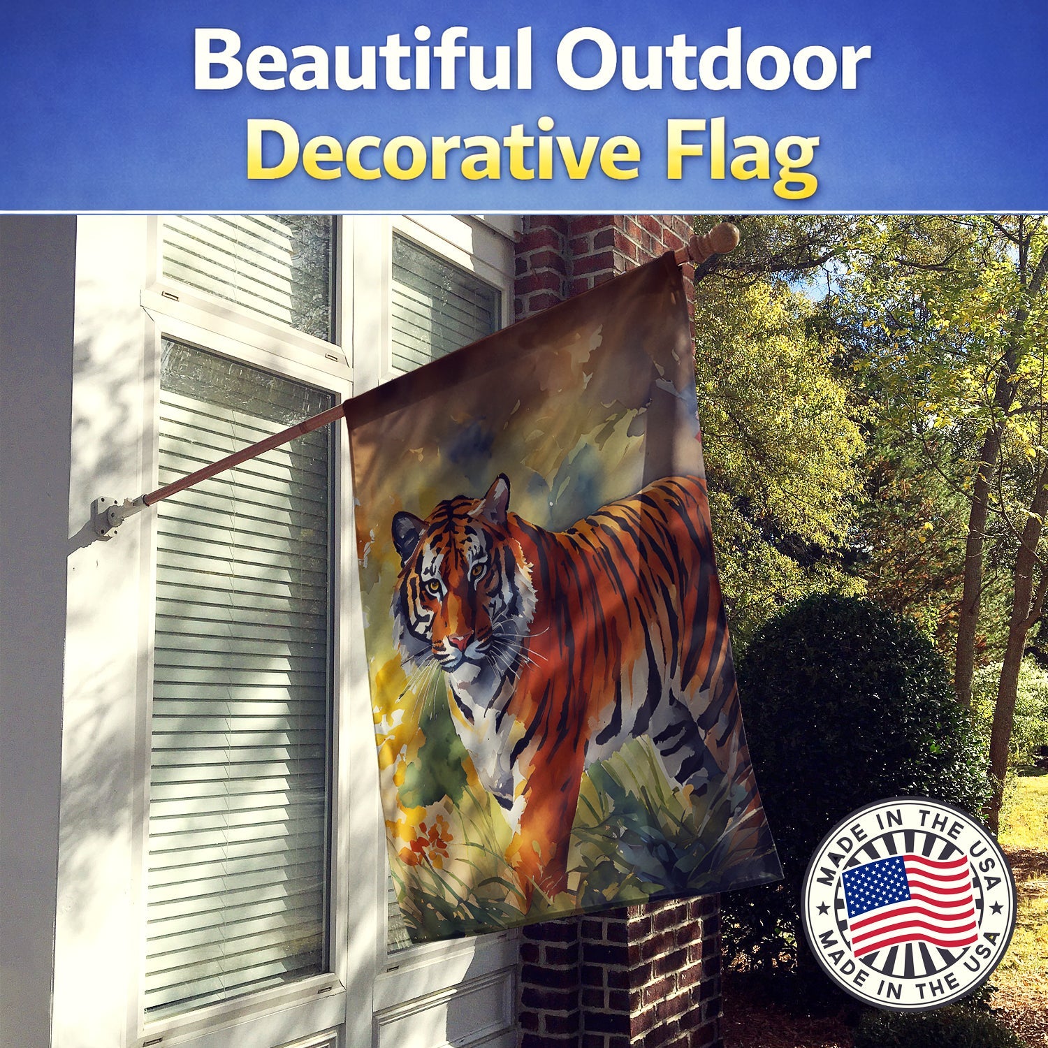 Bengal Tiger House Flag 28x40 Porch Sleeve Pole Decorative Outside Yard Banner Artwork Wall Hanging, Polyester