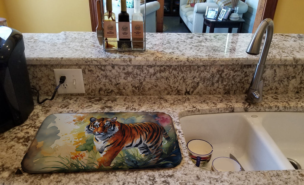 Bengal Tiger Dish Drying Mat Absorbent Dish Drying Mat Pad for Kitchen Counter Dish Drainer Mat for Countertop, 14 x 21", Multicolor