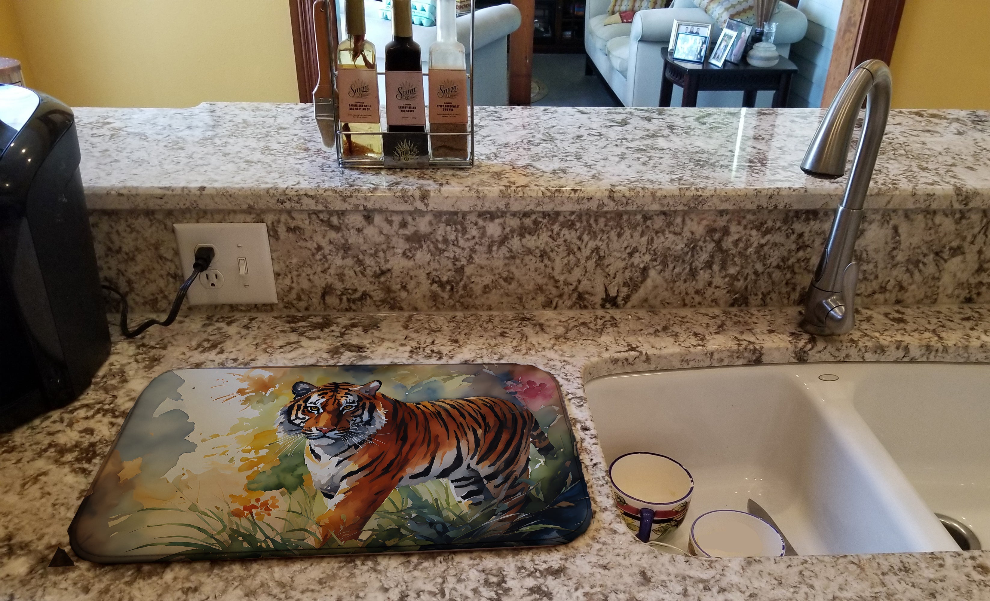Bengal Tiger Dish Drying Mat Absorbent Dish Drying Mat Pad for Kitchen Counter Dish Drainer Mat for Countertop, 14 x 21", Multicolor