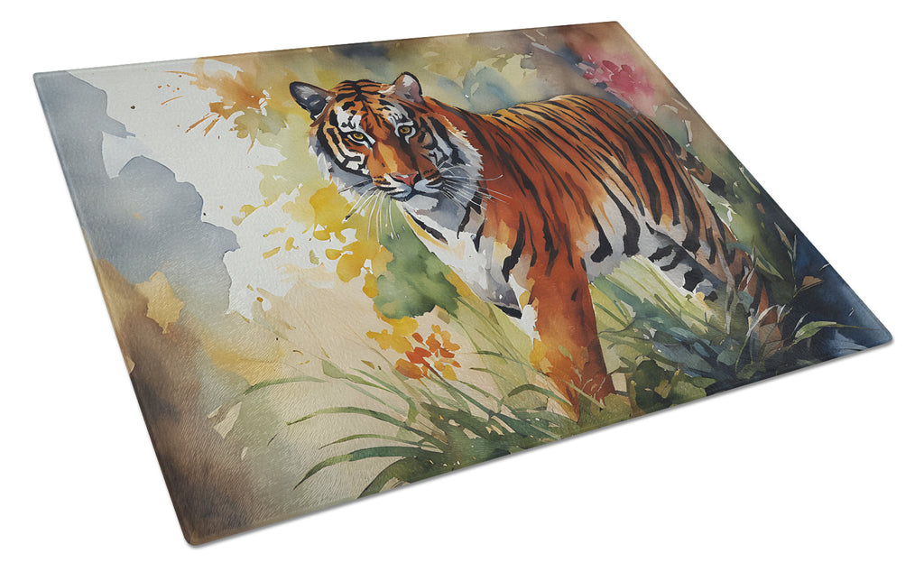 Bengal Tiger Cutting Board Tempered Glass Kitchen Cutting Surface, Heat Resistant Chopping, Non-Slip Feet, Food Prep & Serving