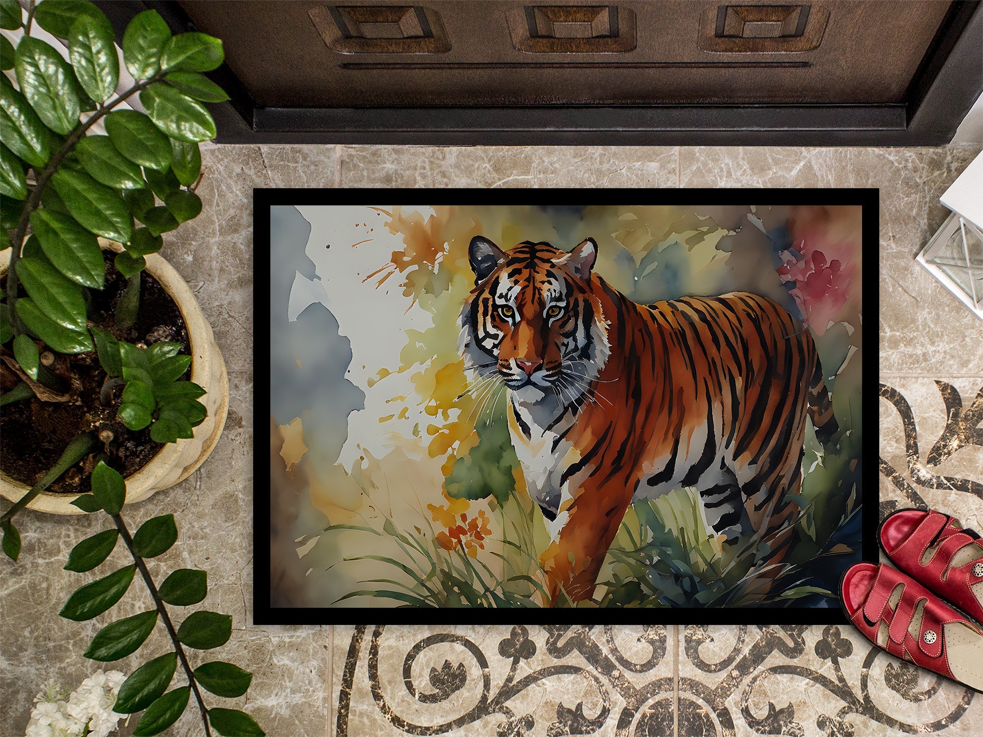 Bengal Tiger Doormat Indoor Outdoor 18H X 27W Front Door Mat Rugs for Entryway, Non Slip Washable