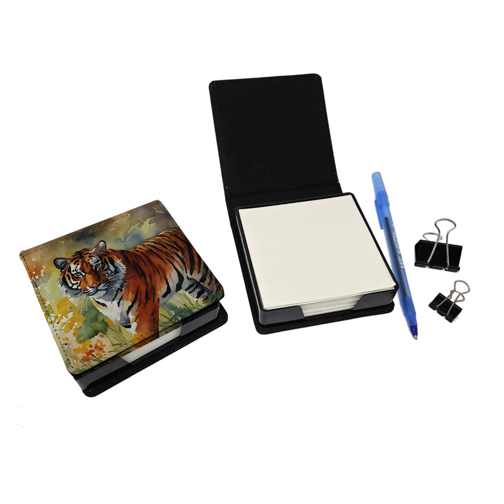 Bengal Tiger PU Leather Note Paper Holder with Artist-Designed Cover, Desk Accessory, Office Gift
