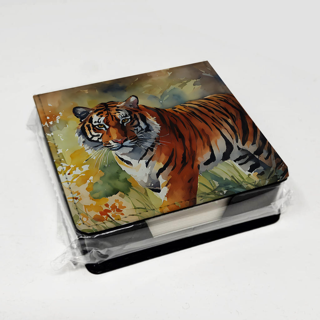 Bengal Tiger PU Leather Note Paper Holder with Artist-Designed Cover, Desk Accessory, Office Gift