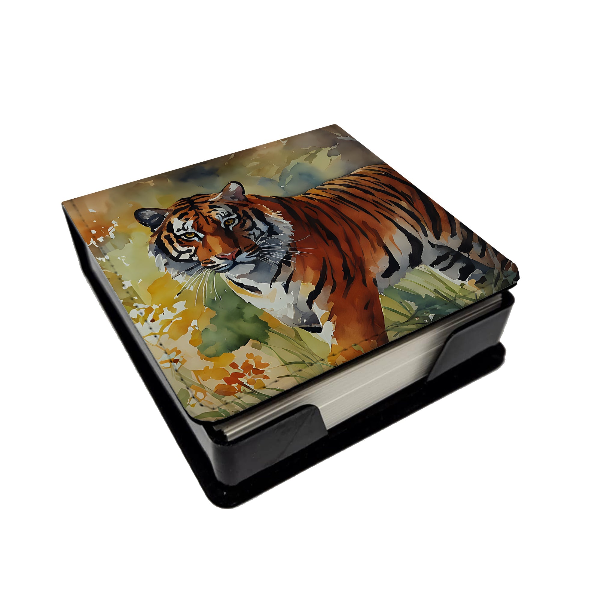 Bengal Tiger PU Leather Note Paper Holder with Artist-Designed Cover, Desk Accessory, Office Gift