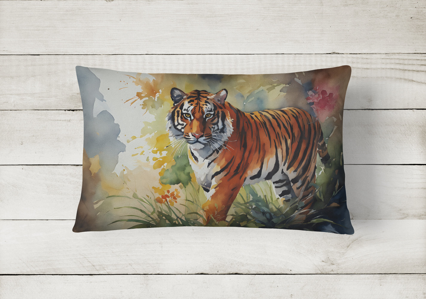 Bengal Tiger Decorative Throw Pillow 12x16 Indoor Outdoor Accent Cushion, Fabric Cover with Insert for Sofa, Bed, Porch & Living Room