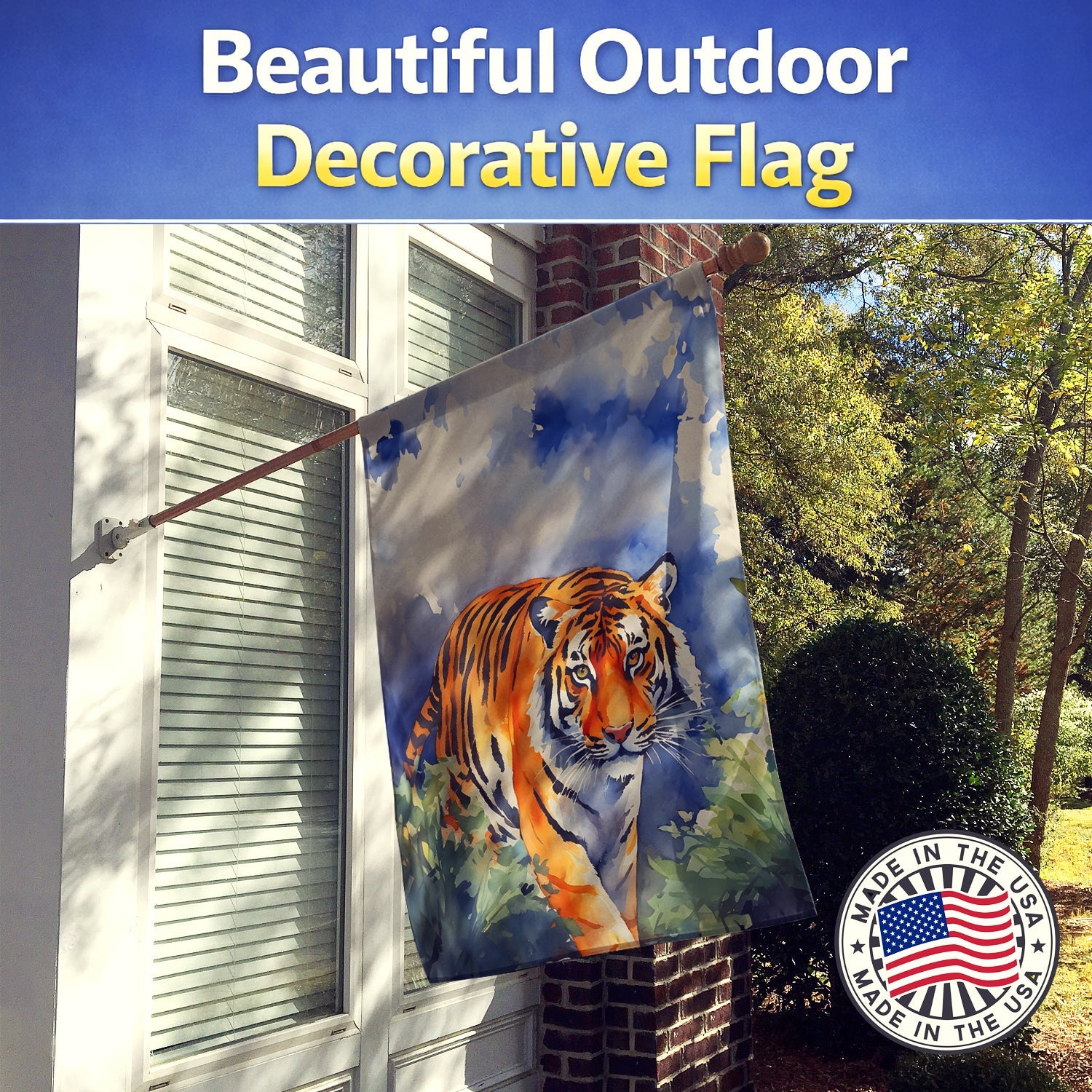 Bengal Tiger House Flag 28x40 Porch Sleeve Pole Decorative Outside Yard Banner Artwork Wall Hanging, Polyester