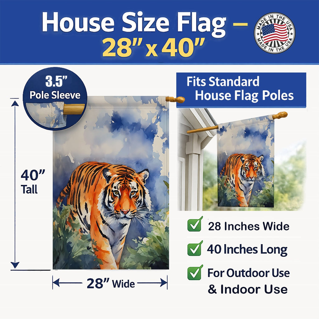 Bengal Tiger House Flag 28x40 Porch Sleeve Pole Decorative Outside Yard Banner Artwork Wall Hanging, Polyester