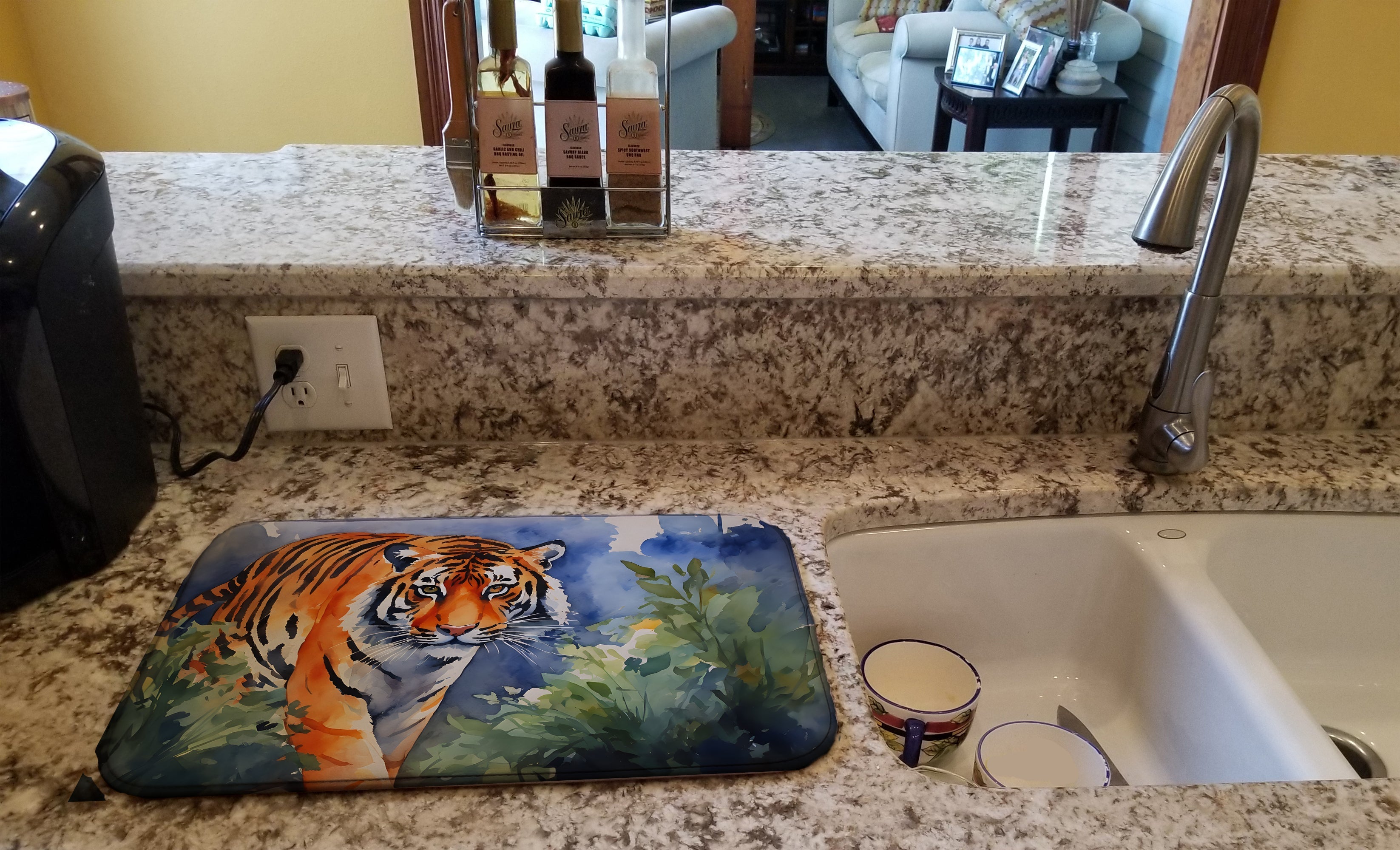 Bengal Tiger Dish Drying Mat Absorbent Dish Drying Mat Pad for Kitchen Counter Dish Drainer Mat for Countertop, 14 x 21", Multicolor