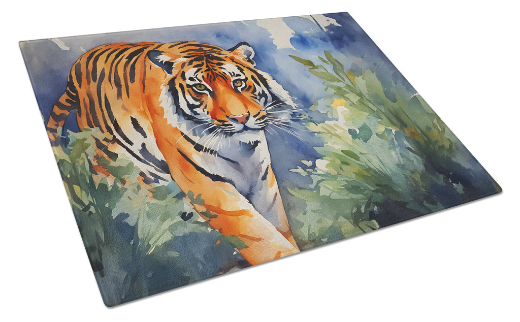 Bengal Tiger Cutting Board Tempered Glass Kitchen Cutting Surface, Heat Resistant Chopping, Non-Slip Feet, Food Prep & Serving