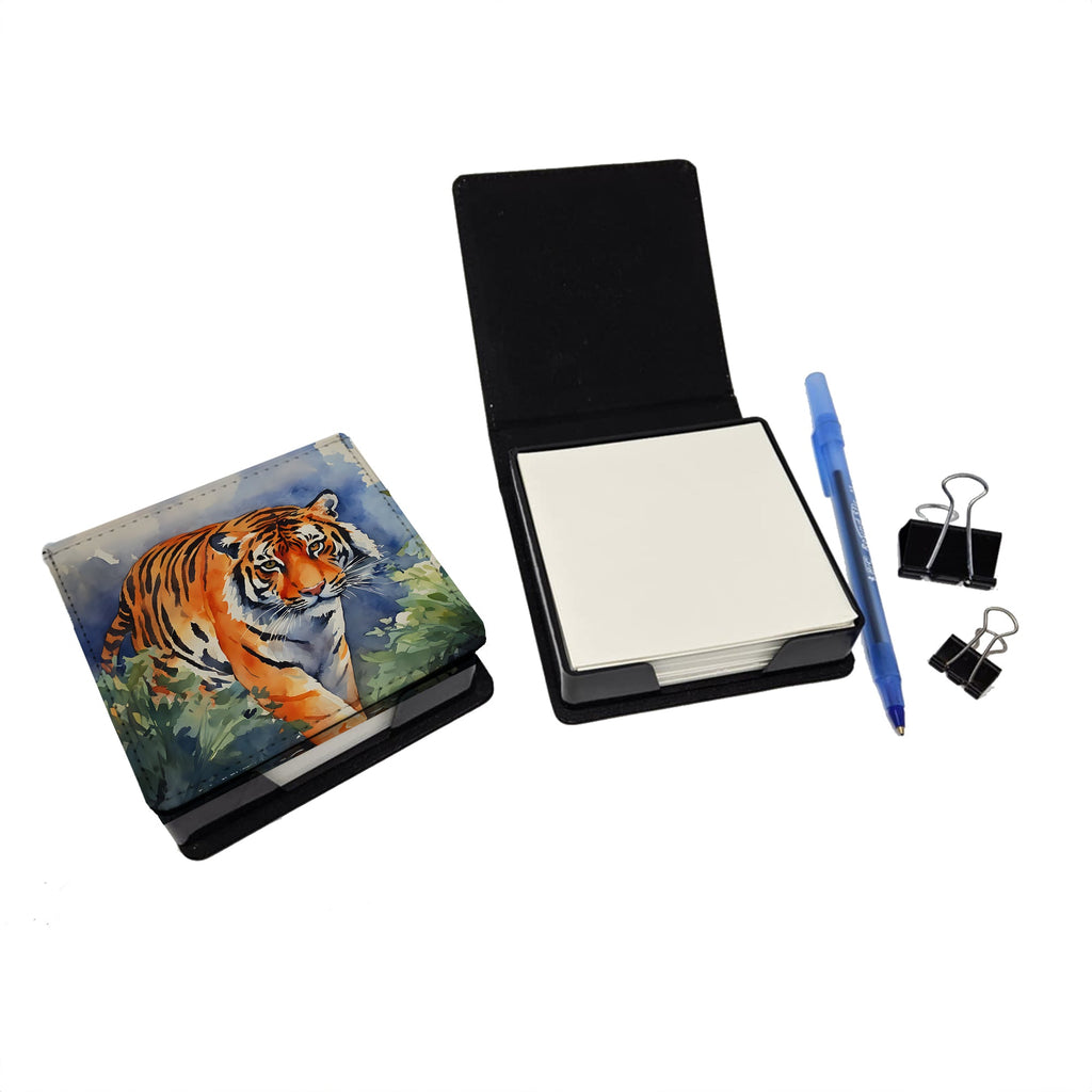 Bengal Tiger PU Leather Note Paper Holder with Artist-Designed Cover, Desk Accessory, Office Gift
