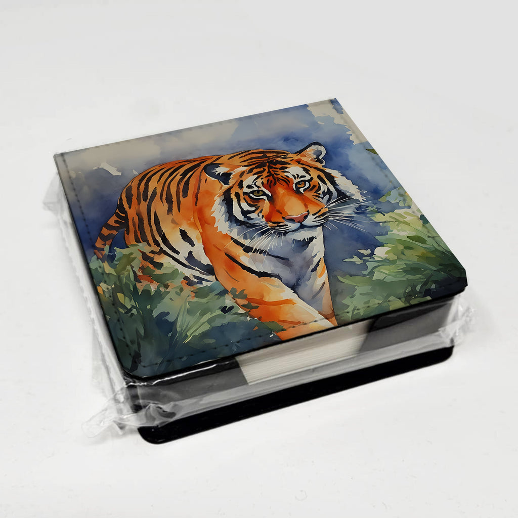 Bengal Tiger PU Leather Note Paper Holder with Artist-Designed Cover, Desk Accessory, Office Gift