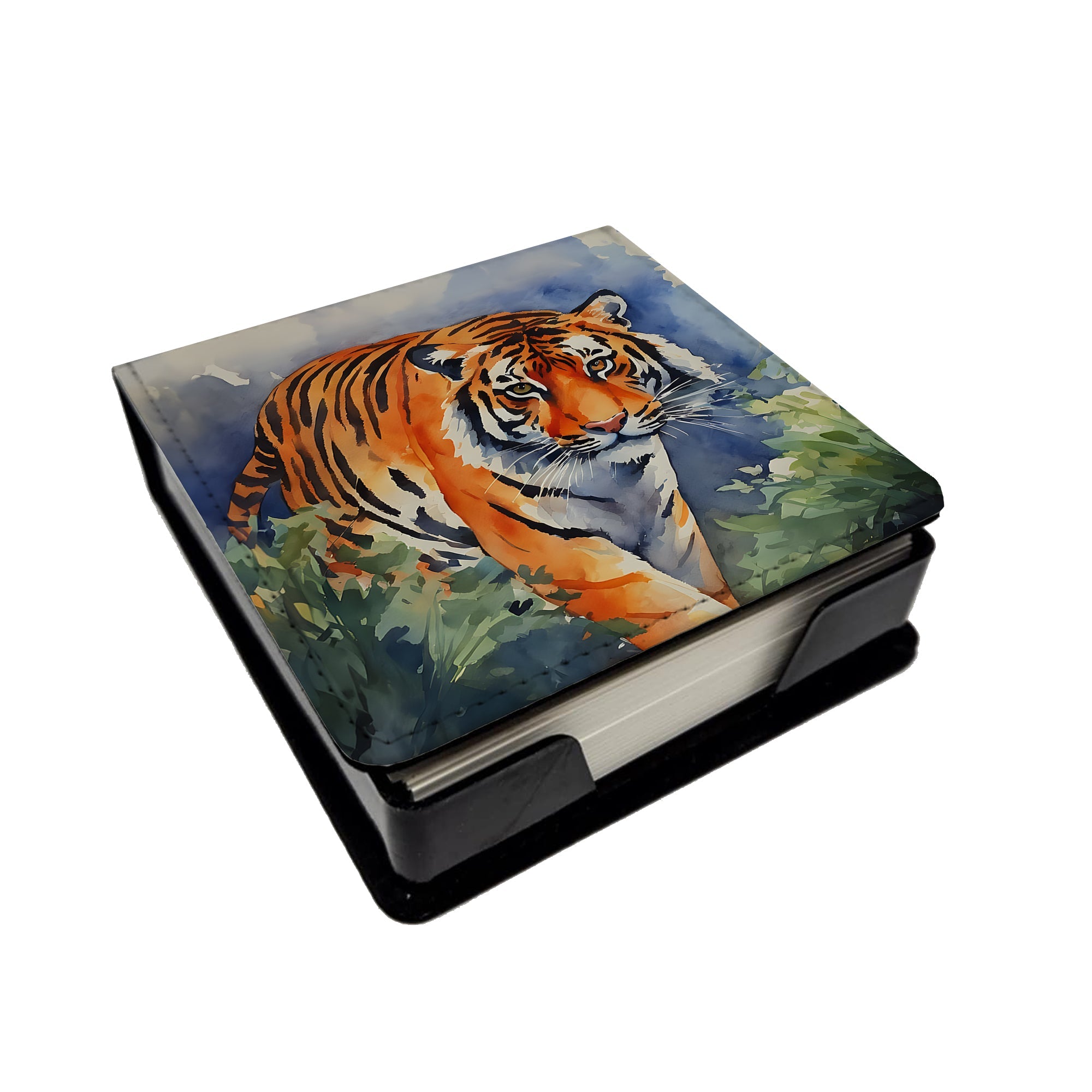Bengal Tiger PU Leather Note Paper Holder with Artist-Designed Cover, Desk Accessory, Office Gift