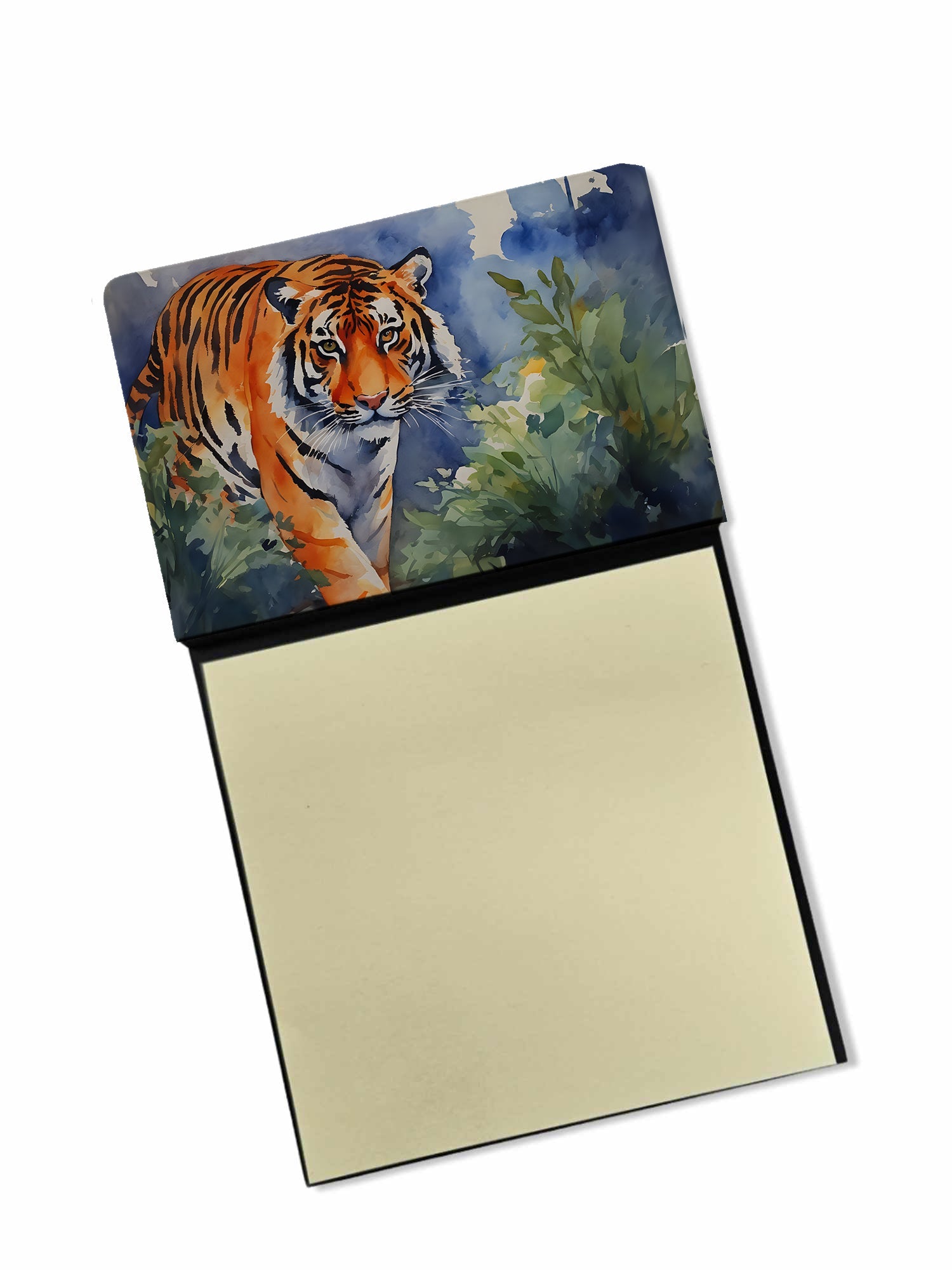 Bengal Tiger Watercolor Sticky Note Holder Refillable Dispenser Desk Accessory 3x3 Pad Gift
