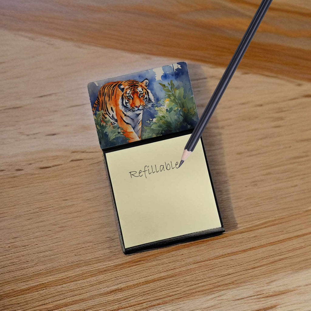 Bengal Tiger Watercolor Sticky Note Holder Refillable Dispenser Desk Accessory 3x3 Pad Gift