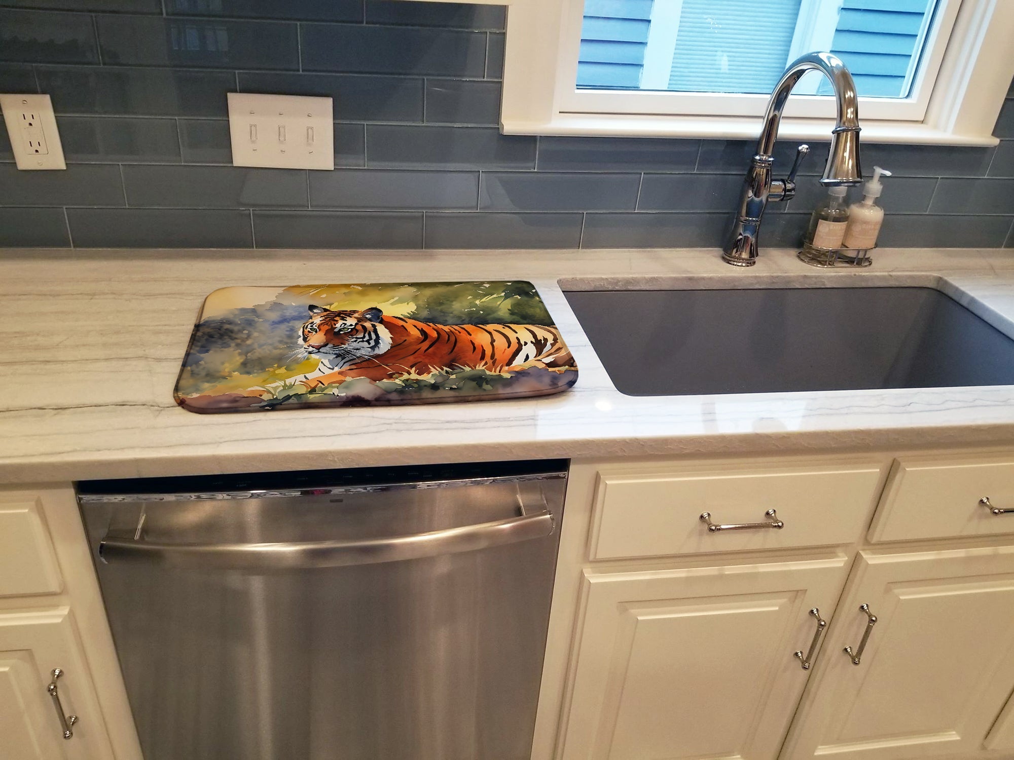 Bengal Tiger Dish Drying Mat Absorbent Dish Drying Mat Pad for Kitchen Counter Dish Drainer Mat for Countertop, 14 x 21", Multicolor