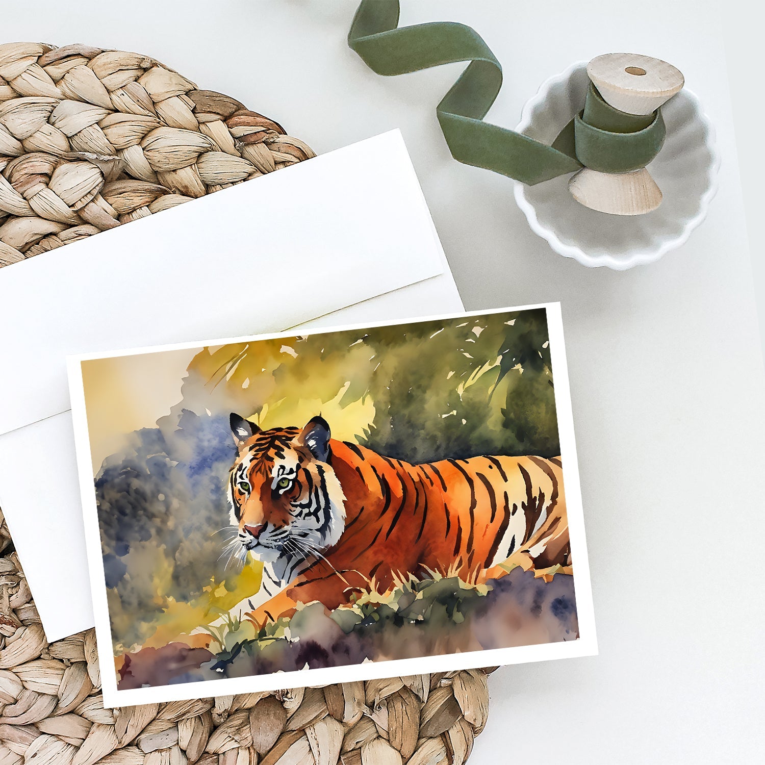 Bengal Tiger Greeting Cards Pack of 8 Blank Cards with Envelopes Whimsical A7 Size 5x7