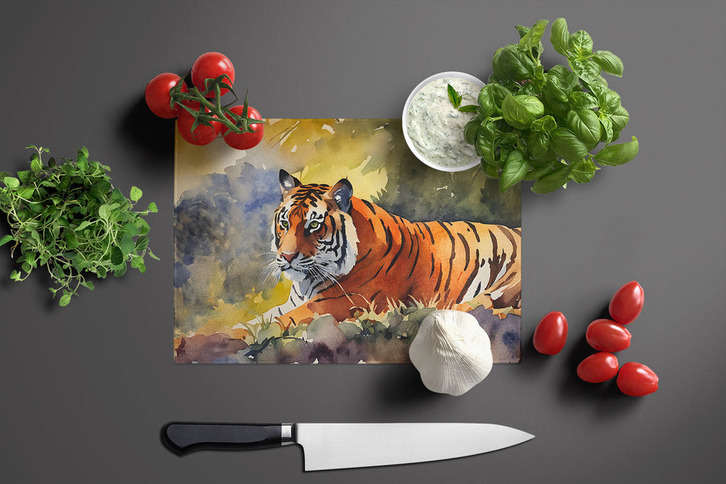 Bengal Tiger Cutting Board Tempered Glass Kitchen Cutting Surface, Heat Resistant Chopping, Non-Slip Feet, Food Prep & Serving