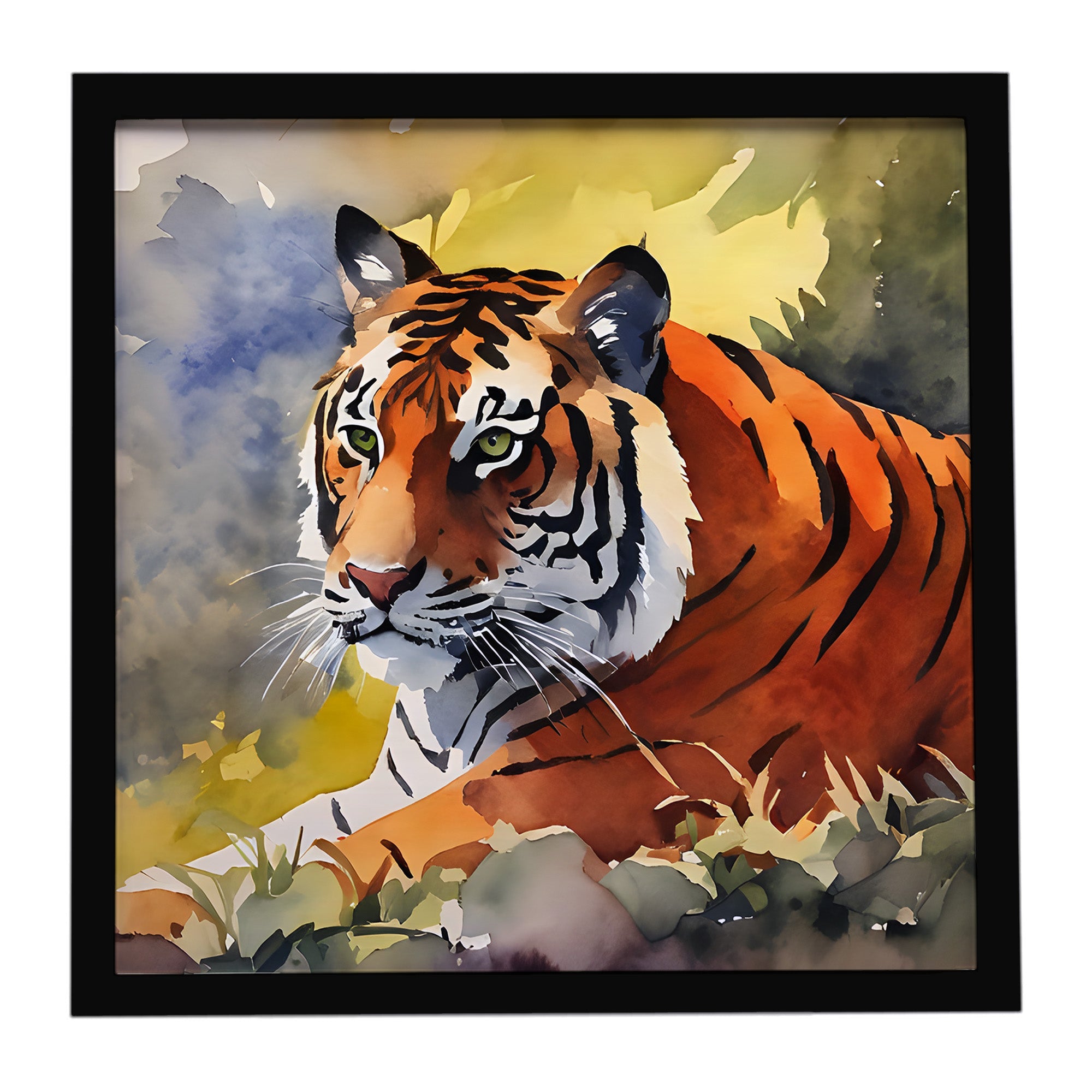 Bengal Tiger Framed Metal Print Bathroom, Kitchen, Office, Home Decor Wall Art Ready to Hang, Square, 8X8