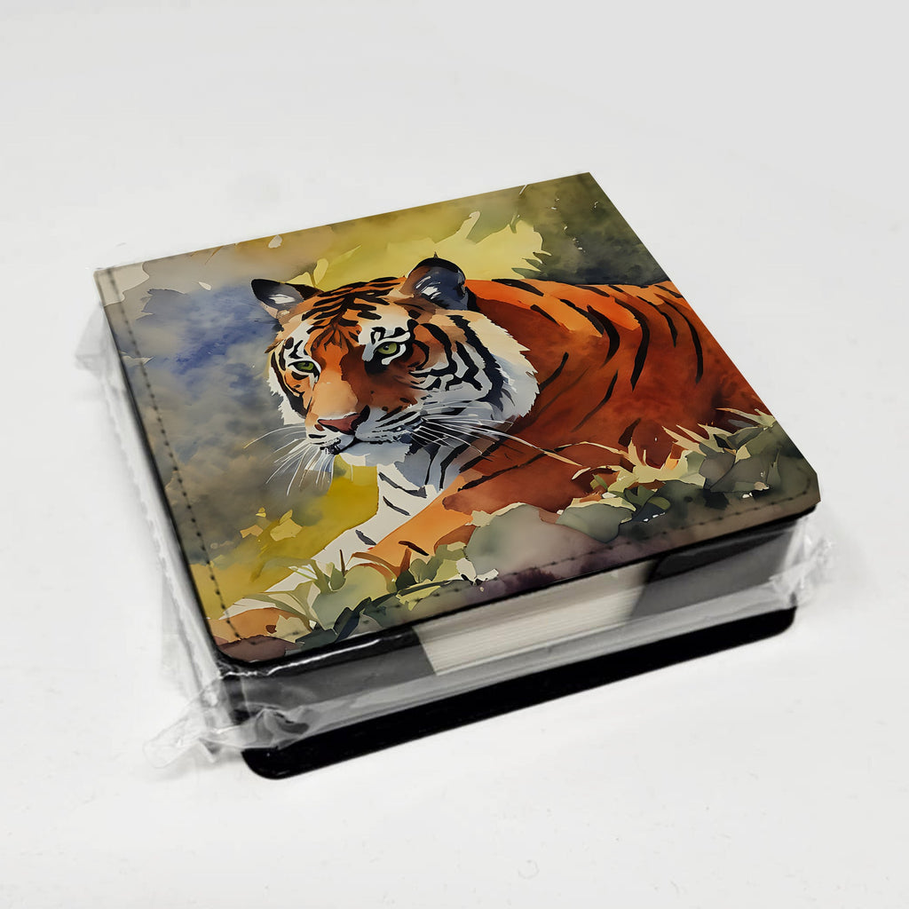 Bengal Tiger PU Leather Note Paper Holder with Artist-Designed Cover, Desk Accessory, Office Gift