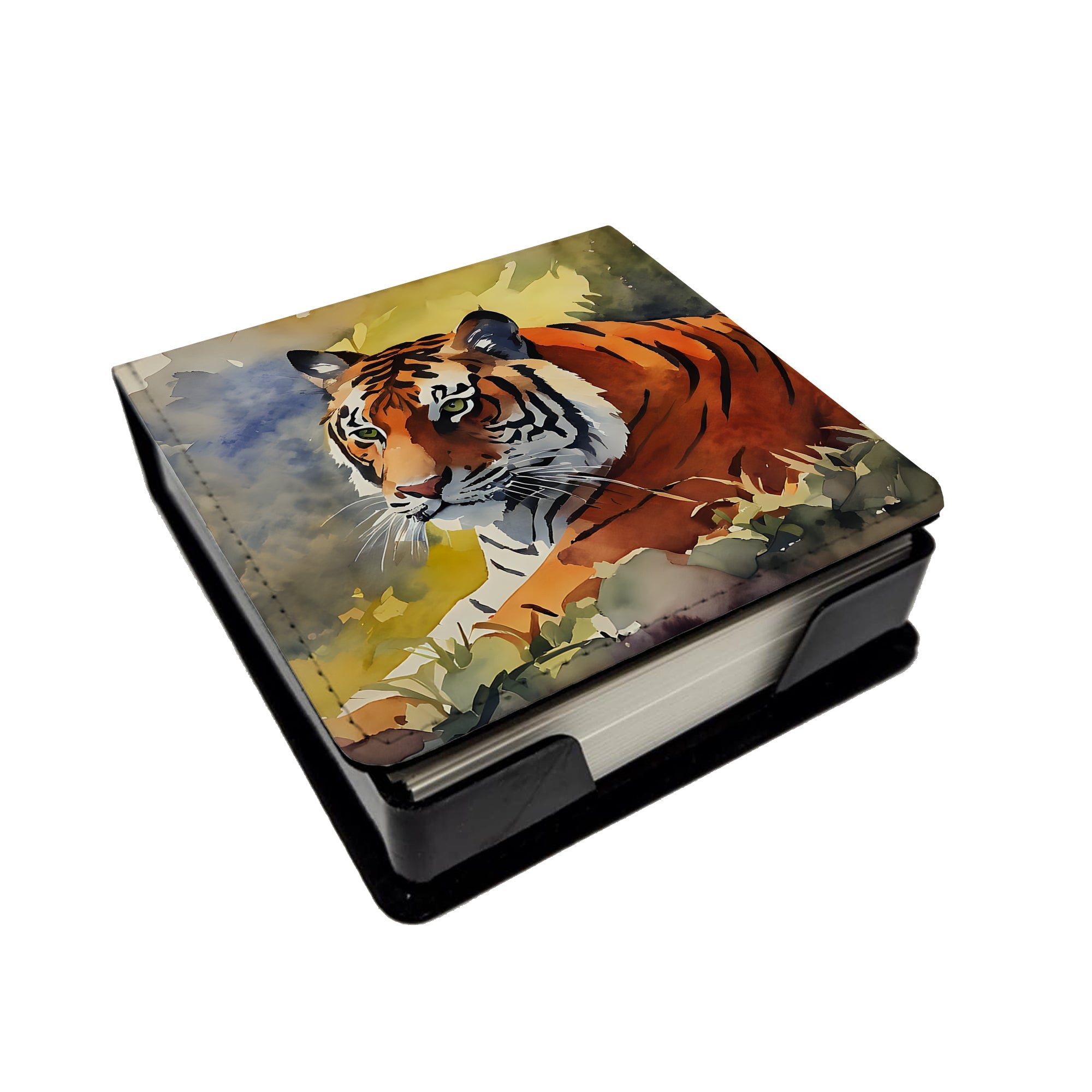 Bengal Tiger PU Leather Note Paper Holder with Artist-Designed Cover, Desk Accessory, Office Gift